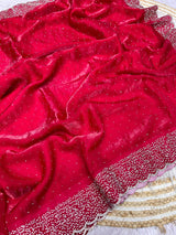 Space Silk Handwork Saree with Siroski Work