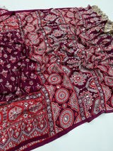 Ajrakh Mirror Saree with Real Mirror Work