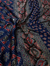 Ajrakh Mirror Work Saree, All Over Mirror