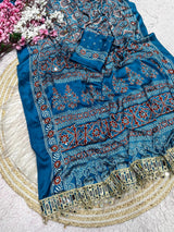 Ajrakh Mirror Work Saree, Mirror All Over