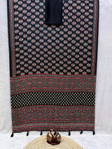 Ajrakh Mirror Work Saree with Real Mirror Work