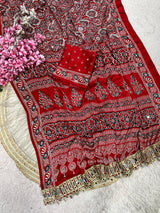 Ajrakh Mirror Work Saree, Mirror All Over