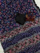 Ajrakh Mirror Work Saree, All Over Mirror