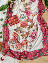 Ajrakh Mirror Chinnon Saree with Hand Work