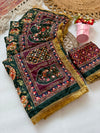 Ajrakh Mashmillow Priyamani Inspired Mirror Saree - Bottle Green