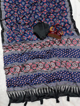 Ajrakh Mirror Work Saree, All Over Mirror