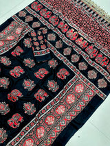 Ajrakh Mirror Saree with Elephant Theme Blouse