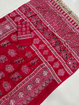 Ajrakh Mirror Saree with Elephant Theme Blouse