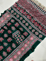 Ajrakh Mirror Saree with Elephant Theme Blouse