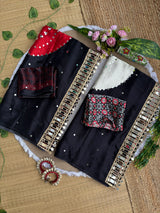 Crepe Silk Mirror Work Saree with Mirror Patta Pallu