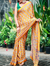 Ajrakh Mirror Work Saree with Real Mirror Work