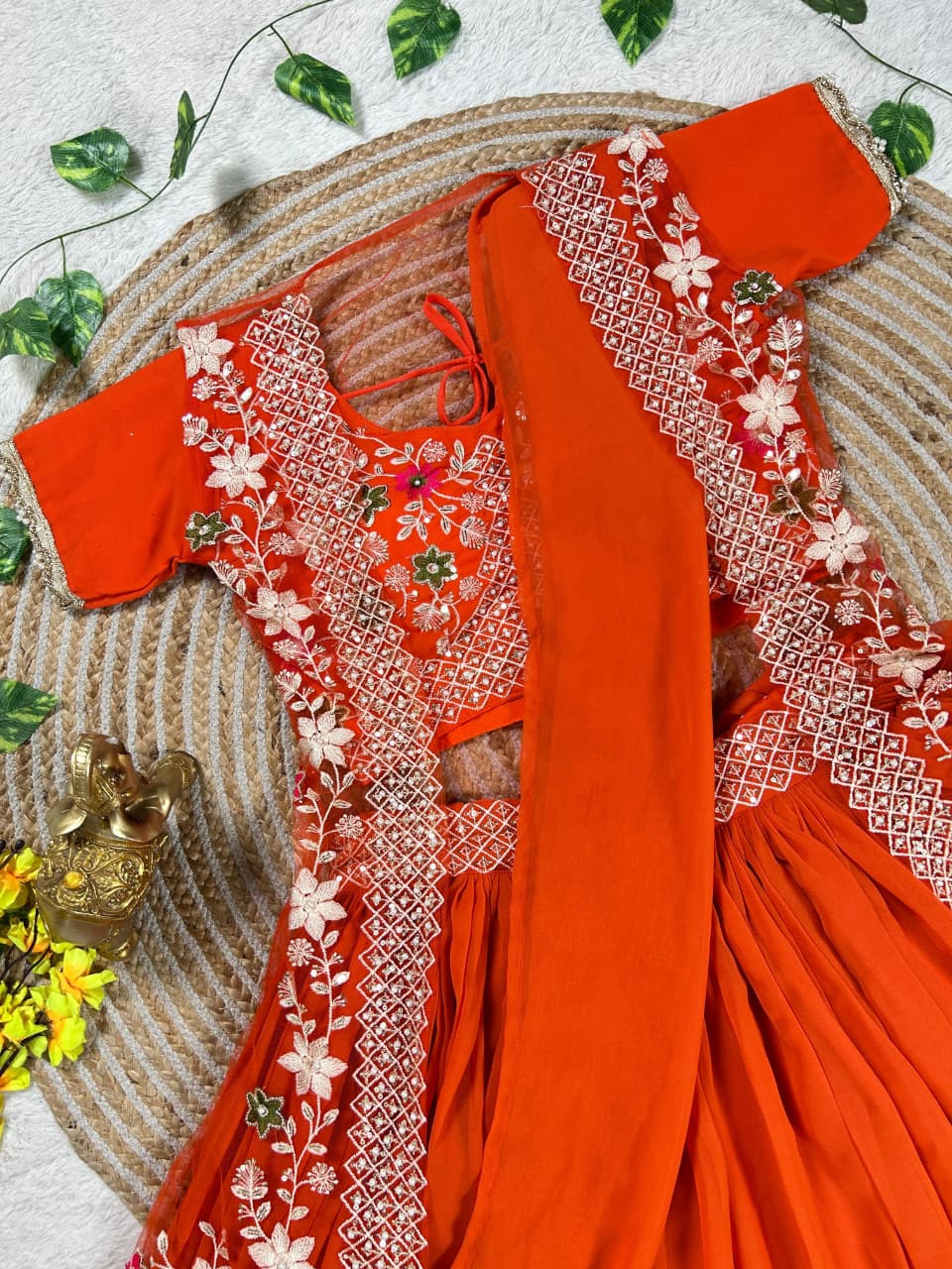 1 Minute Half Saree with Coat - Orange