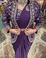 1 Minute Saree - Heavy Satin with Jalpari Jacket - Purple