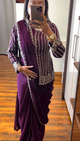 1 Minute Saree - Blooming Rangoli - Wine Maroon