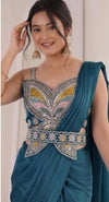 1 Minute Sarees - Heavy Chinon - Teal