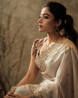 Rashmika Inspired Off-White Silk Saree