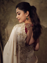 Rashmika Inspired Off-White Silk Saree