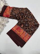 Ajrak satin mirror work saree