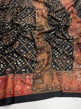 Ajrak satin mirror work saree