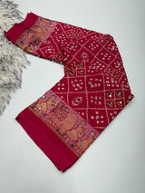 Ajrak satin mirror work saree