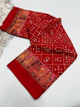 Ajrak satin mirror work saree