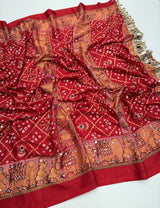 Ajrak satin mirror work saree