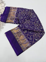 Ajrak satin mirror work saree