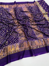Ajrak satin mirror work saree