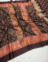 Ajrak satin mirror work saree