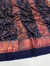 Ajrak satin mirror work saree
