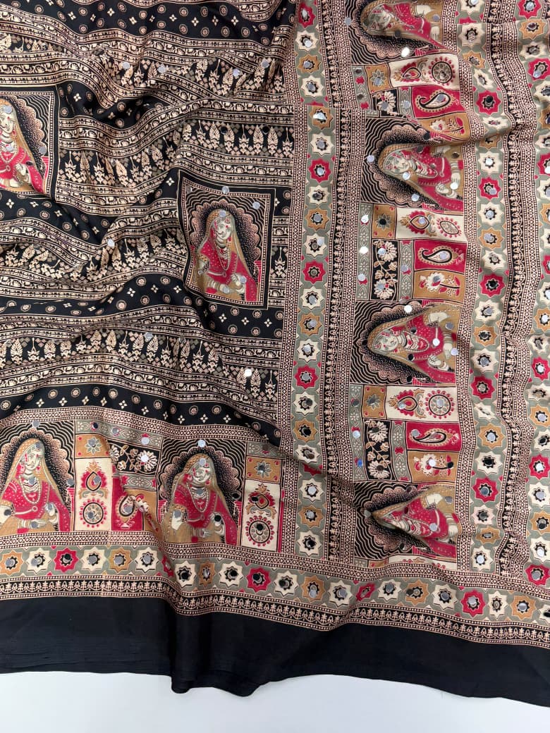 AJRAKH MIRROR saree with mirror All over saree  Home washable