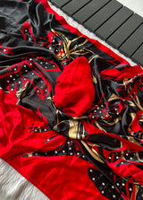 Stain crepe with mirror all over saree with contrast blouse