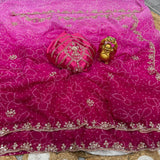 Chiffon georgette hand work sarees With dual shade