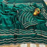 Space silk satin 3 line handwork saree
