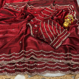 Space silk satin 3 line handwork saree