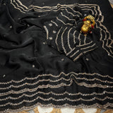 Space silk satin 3 line handwork saree