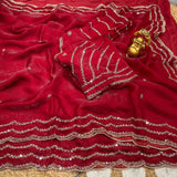 Space silk satin 3 line handwork saree