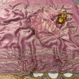 Space silk satin 3 line handwork saree