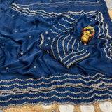 Space silk satin 3 line handwork saree