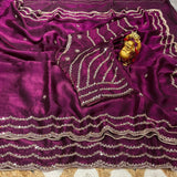 Space silk satin 3 line handwork saree