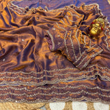 Space silk satin 3 line handwork saree
