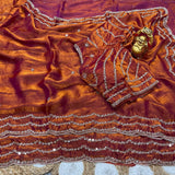 Space silk satin 3 line handwork saree