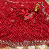 Georgette saree with bhandhini theam adored with beautiful beads work