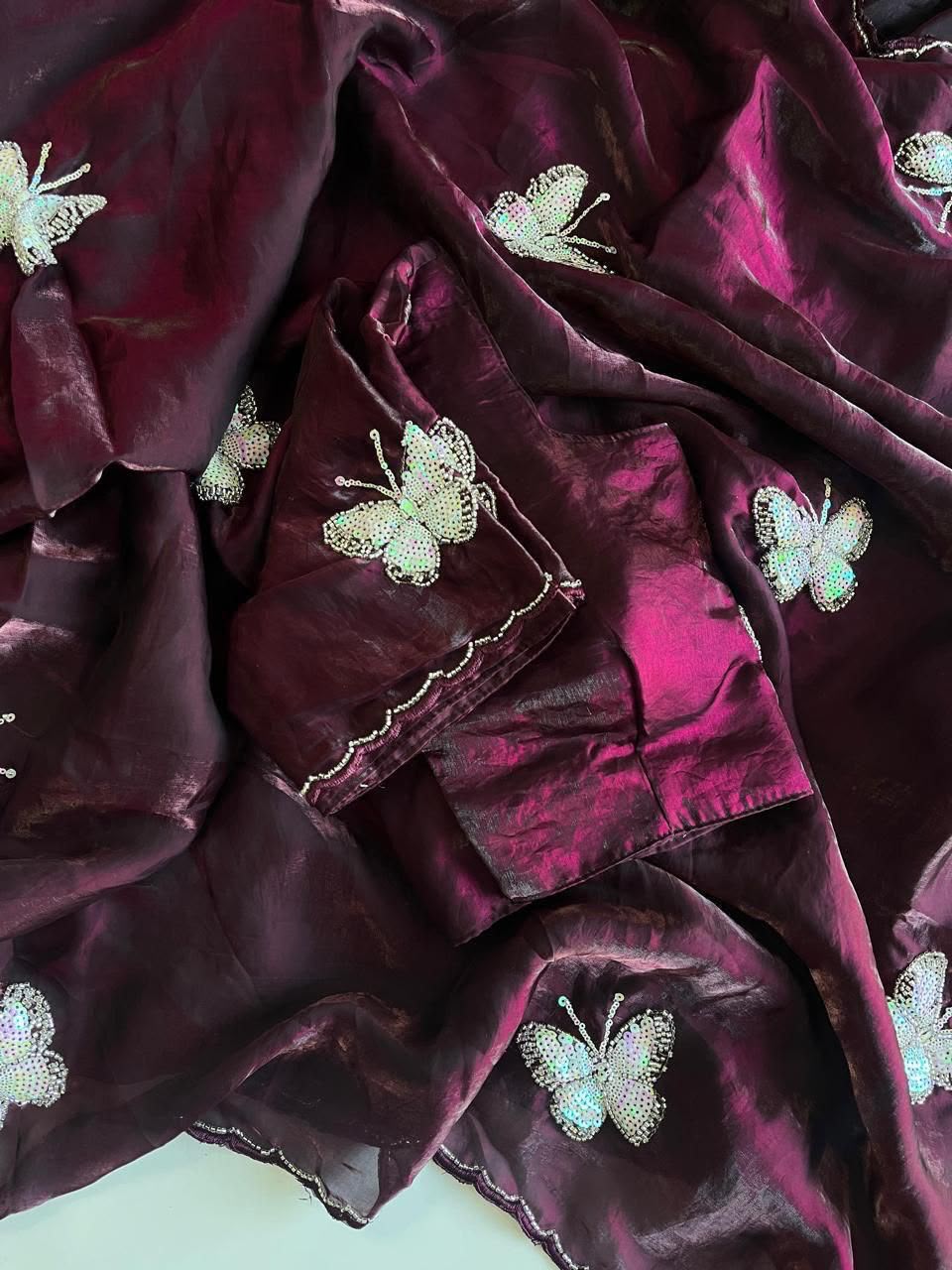 Space Silk Saree With Fancy Bead butterfly
