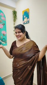 Space silk saree with beads work flower design