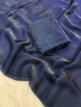Space silk satin saree with beads work blouse