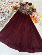 Maggam Work Gown With Kalamkari Dupatta