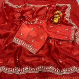 Space silk saree with stitched blouse