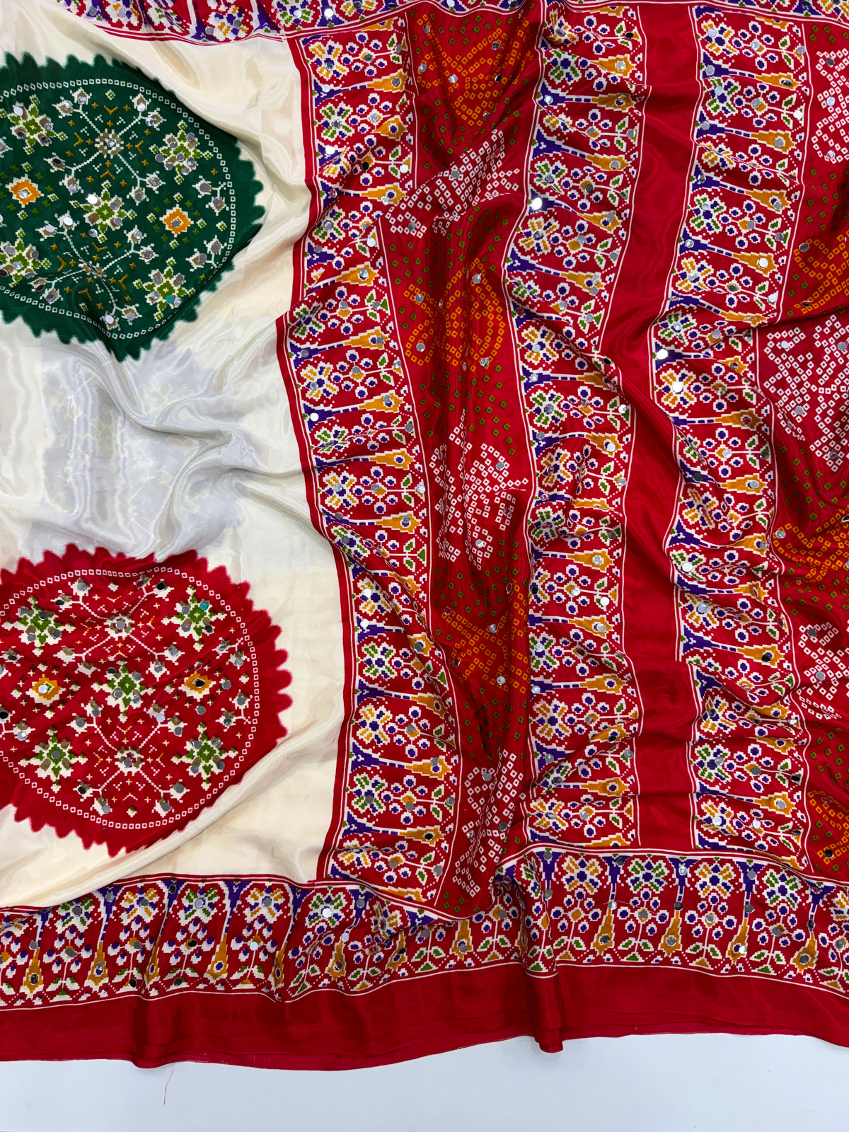 Ajrak crape mirror sarees