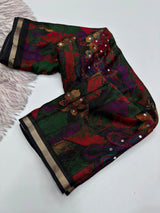 Soft silk real mirror work saree